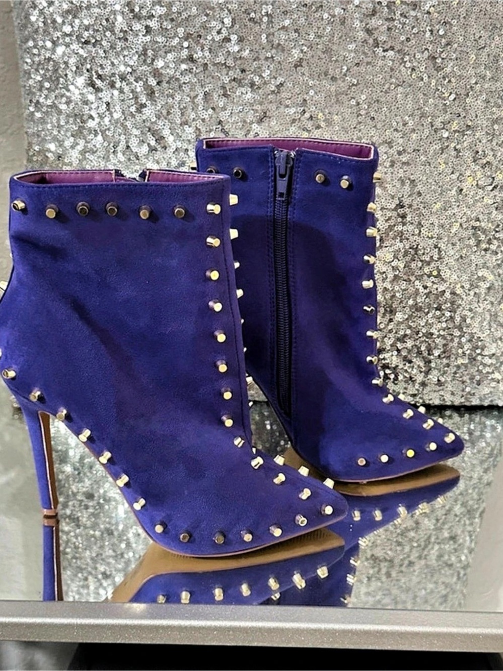 Liliana Purple Studded Stiletto Ankle Boots